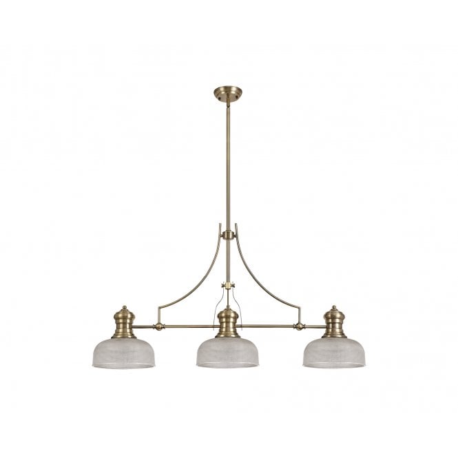  LINCOLN 3 Light Antique Brass Pendant With A 26.5cm Prismatic Shade