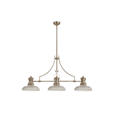 Linspiration Lighting LINCOLN 3 Light Fixed Pendant 30cm Clear Round Shade And Antique Brass