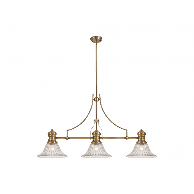  LINCOLN 3 Light Fixed Pendant In Antique Brass And 30cm Glass Bell Shade