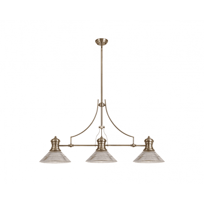  LINCOLN 3 Light Fixed Pendant In Antique Brass With A 30cm Glass Cone Shade