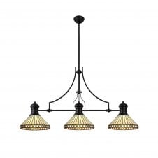 Linspiration Lighting LINCOLN | 3 Light Linear Pendant 30cm Tiffany Shade | Matt Black | Amber | Cream | Crystal