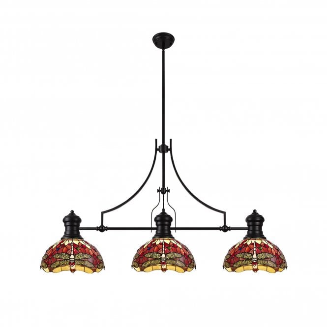  LINCOLN | 3 Light Linear Pendant 30cm Tiffany Shade | Matt Black | Beige | Clear Crystal