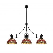 Linspiration Lighting LINCOLN | 3 Light Linear Pendant 30cm Tiffany Shade | Matt Black | Beige | Clear Crystal