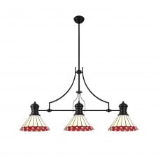Linspiration Lighting LINCOLN | 3 Light Linear Pendant With 30cm Tiffany Shade | Matt Black | Red | Cream | Crystal