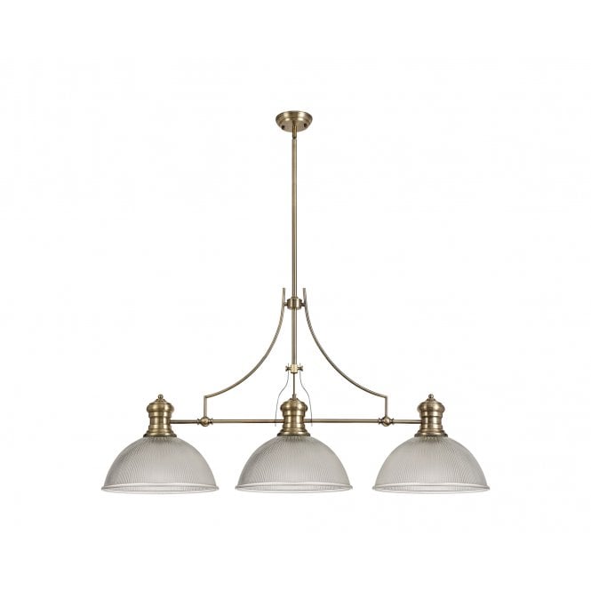  LINCOLN 3 Light Pendant In Antique Brass And A 38cm Clear Glass Dome Shade