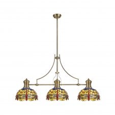 Linspiration Lighting LINCOLN 3 Light Pendant With 30cm Dragonfly Tiffany Shade In Blue/Orange