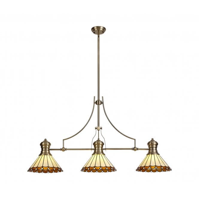  LINCOLN 3 Light Pendant With 30cm Tiffany Shade In Amber/Cream