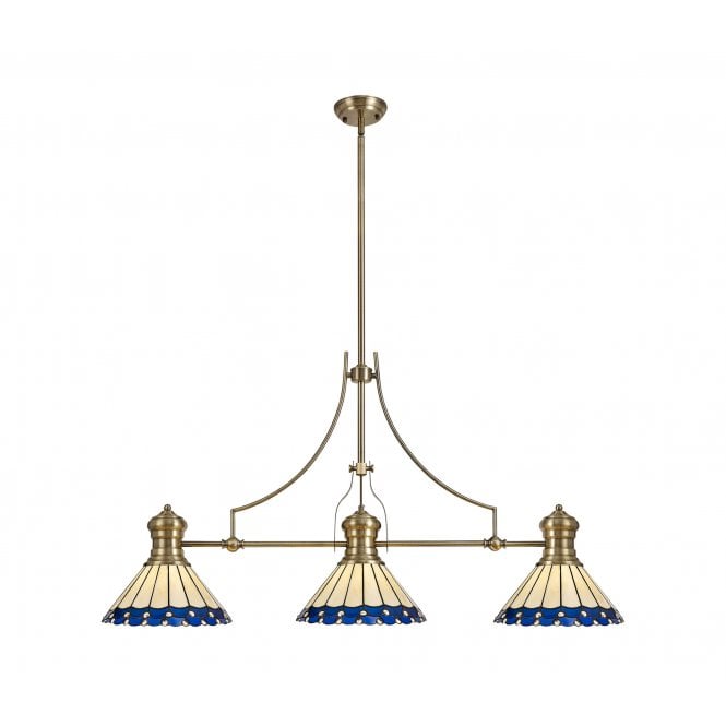  LINCOLN 3 Light Pendant With 30cm Tiffany Shade In Blue/Cream