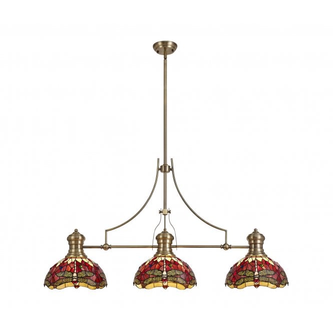  LINCOLN 3 Light Pendant With 30cm Tiffany Shade In Purple/Pink