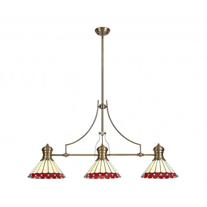  LINCOLN 3 Light Pendant With 30cm Tiffany Shade In Red/Cream