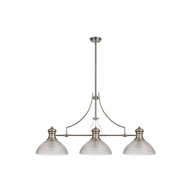  LINCOLN 3 Light Polished Nickel Pendant 33.5cm Prismatic Glass Shade