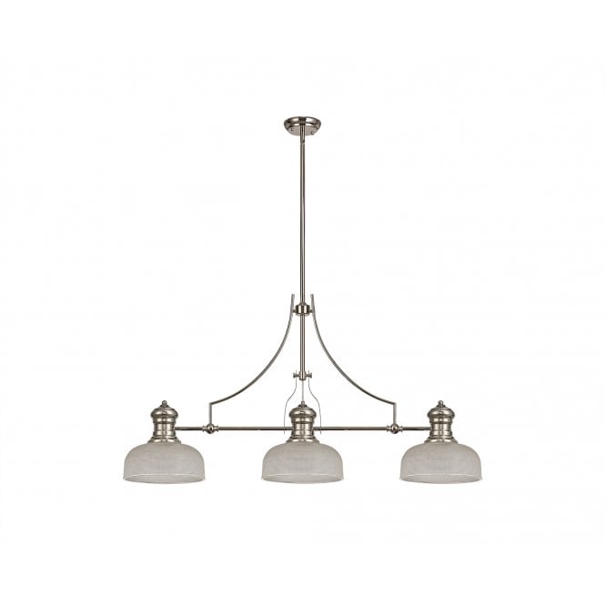  LINCOLN 3 Light Polished Nickel Pendant With 26.5cm Prismatic Glass Shade