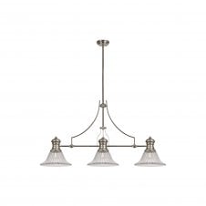 Linspiration Lighting LINCOLN 3 Light Polished Nickel Pendant With 30cm Clear Glass Bell Shade
