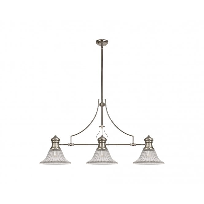  LINCOLN 3 Light Polished Nickel Pendant With 30cm Clear Glass Bell Shade