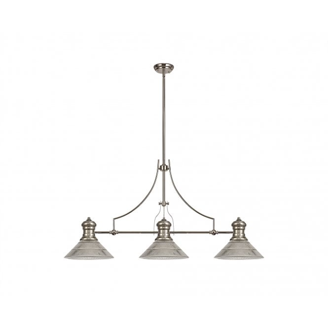  LINCOLN 3 Light Polished Nickel Pendant With 30cm Clear Glass Cone Shade
