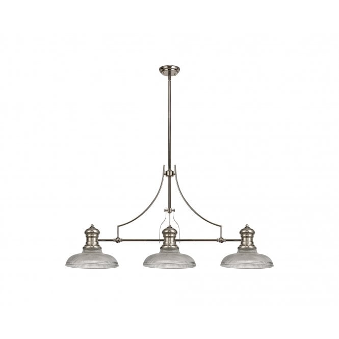  LINCOLN 3 Light Polished Nickel Pendant With 30cm Clear Glass Round Shade