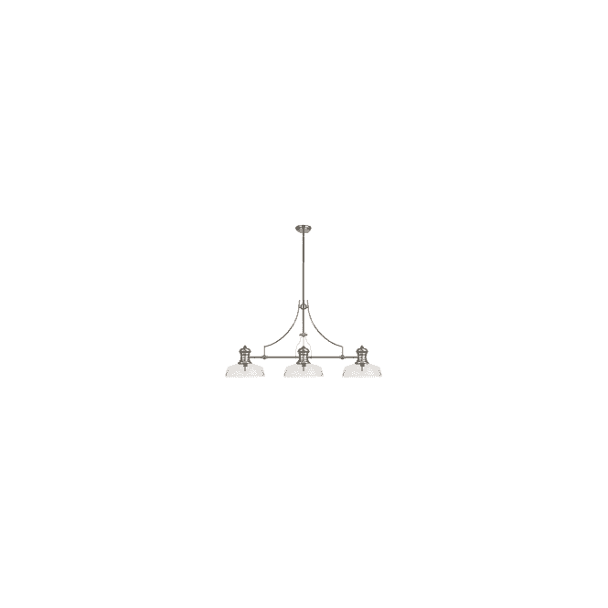  LINCOLN 3 Light Polished Nickel Pendant With 30cm Flat Round Clear Glass Shade