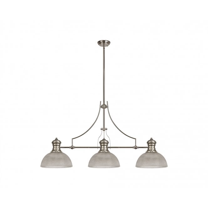  LINCOLN 3 Light Polished Nickel Pendant With 30cm Prismatic Glass Shade