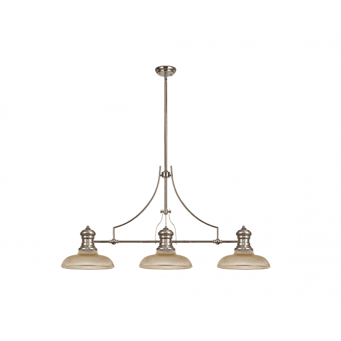  LINCOLN 3 Light Polished Nickel Pendant With 30cm Round Glass Shade