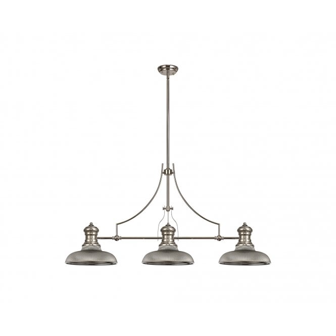  LINCOLN 3 Light Polished Nickel Pendant With 30cm Smoked Glass Round Shade