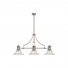 Linspiration Lighting LINCOLN 3 Light Polished Nickel Pendant With 30cm Smooth Bell Clear Glass Shade