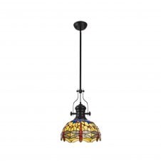 Linspiration Lighting LINCOLN DRAGONFLY | 1 Light Pendant With 30cm Tiffany Shade | Matt Black | Blue | Orange | Crystal