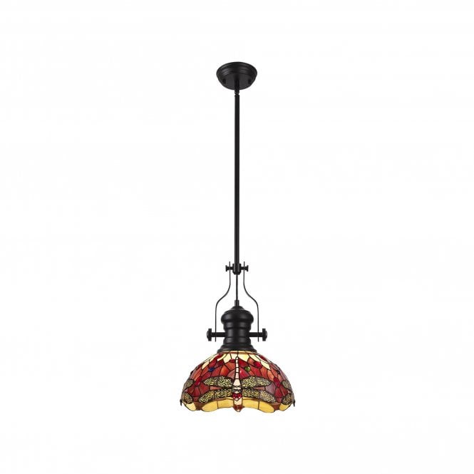  LINCOLN DRAGONFLY | 1 Light Pendant With 30cm Tiffany Shade | Matt Black | Purple |Pink | Crystal