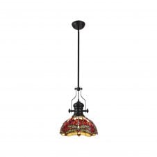 Linspiration Lighting LINCOLN DRAGONFLY | 1 Light Pendant With 30cm Tiffany Shade | Matt Black | Purple |Pink | Crystal