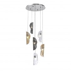 Linspiration Lighting MONOSWATHE Pendant 2.5m | 6 x G9 | Polished Chrome and Clear & Amber & Smoked Glass