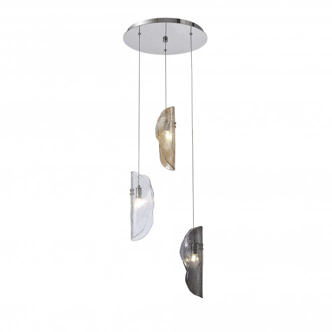  MONOSWATHE Pendant 2m | 3 x G9 | Polished Chrome and Clear & Amber & Smoked Glass