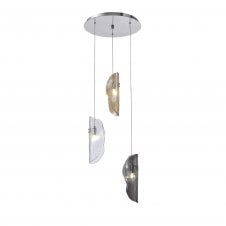 Linspiration Lighting MONOSWATHE Pendant 2m | 3 x G9 | Polished Chrome and Clear & Amber & Smoked Glass