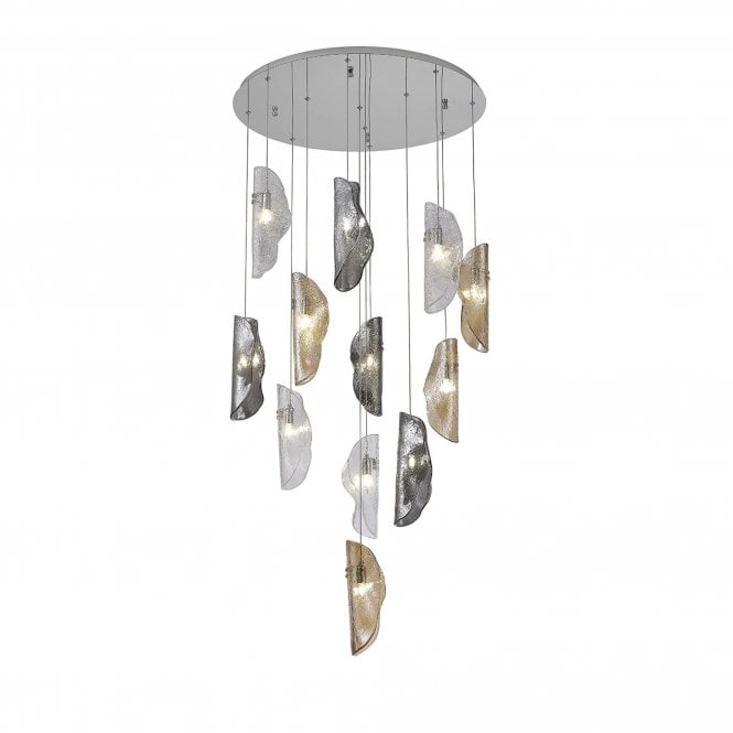  MONOSWATHE Pendant 3m | 12 x G9 | Polished Chrome and Clear & Amber & Smoked Glass