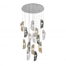 Linspiration Lighting MONOSWATHE Pendant 3m | 15 x G9 | Polished Chrome and Clear & Amber & Smoked Glass