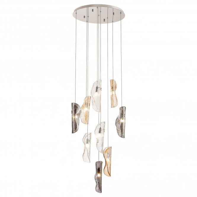 MONOSWATHE Pendant 3m | 9 x G9 | Polished Chrome and Clear & Amber & Smoked Glass