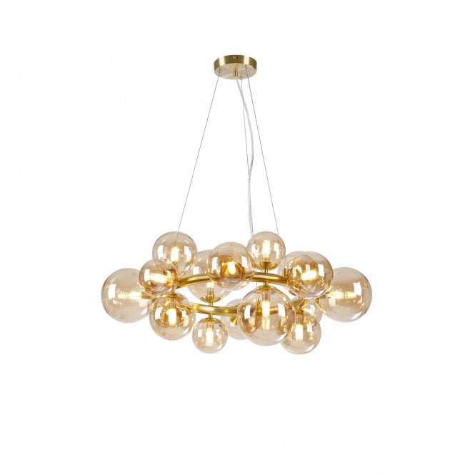  RYLEE Circular Pendant | 16 x G9 | Satin Gold | Amber Plated Glass