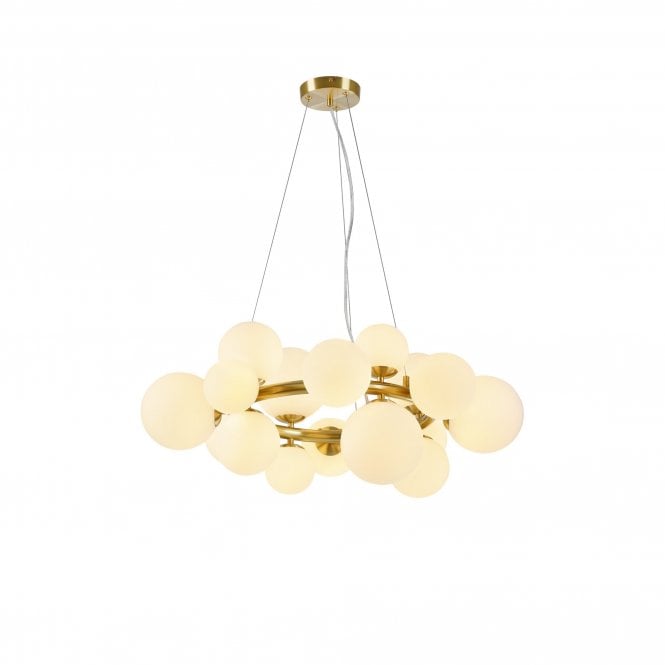  RYLEE Circular Pendant | 16 x G9 | Satin Gold | Opal Glass