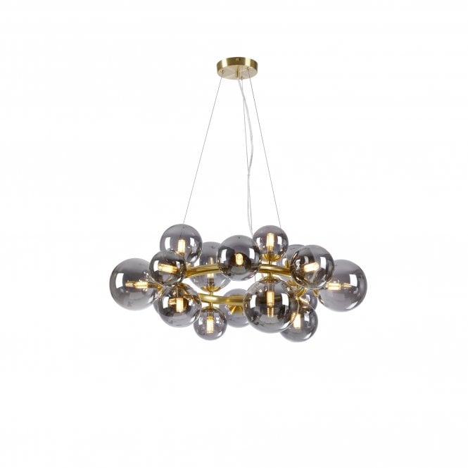  RYLEE Circular Pendant | 16 x G9 | Satin Gold | Smoke Plated Glass