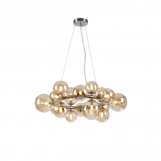  Rylee Circular Pendant in Satin Nickel with Amber Plated Glass