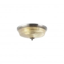 Linspiration Lighting SALOON 2 Light E27 Flush Ceiling Light | Polished Nickel and Prismatic Glass