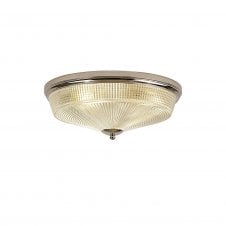 Linspiration Lighting SALOON 3 Light E27 Flush Ceiling Light | Polished Nickel and Prismatic Glass