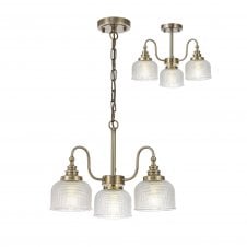 Linspiration Lighting SALOON Semi Flush and Pendant | 3 Light E27 | Antique Brass and Prismatic Glass