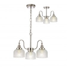 Linspiration Lighting SALOON Semi Flush and Pendant | 3 Light E27 | Polished Nickel and Prismatic Glass
