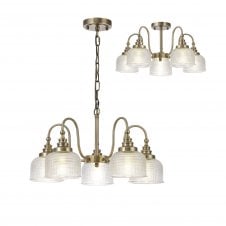 Linspiration Lighting SALOON Semi Flush and Pendant | 5 Light E27 | Antique Brass and Prismatic Glass