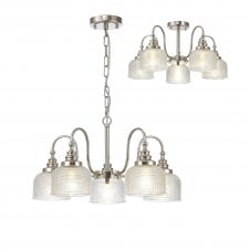Linspiration Lighting SALOON Semi Flush and Pendant | 5 Light E27 | Polished Nickel and Prismatic Glass