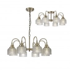 Linspiration Lighting SALOON Semi Flush and Pendant | 8 Light E27 | Antique Brass and Prismatic Glass