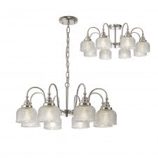 Linspiration Lighting SALOON Semi Flush and Pendant | 8 Light E27 | Polished Nickel and Prismatic Glass