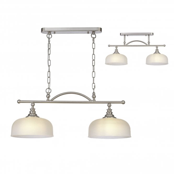  SALOON Semi Flush and Pendant Bar | 2 Light Adjustable E27 | Satin Nickel and Frosted Glass