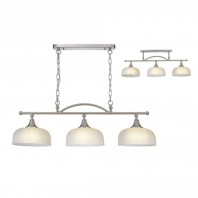  SALOON Semi Flush and Pendant Bar | 3 Light Adjustable E27 | Satin Nickel and Frosted Glass