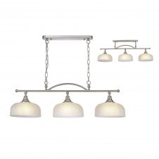 Linspiration Lighting SALOON Semi Flush and Pendant Bar | 3 Light Adjustable E27 | Satin Nickel and Frosted Glass