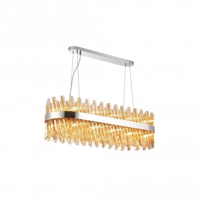  TIARA 24 Light G9 | Pendant Oblong | Polished Nickel and Amber Glass